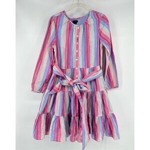 J. Crew Veda Belted Button Up Dress Pastel Stripe Womens Size Small Fully Lined
